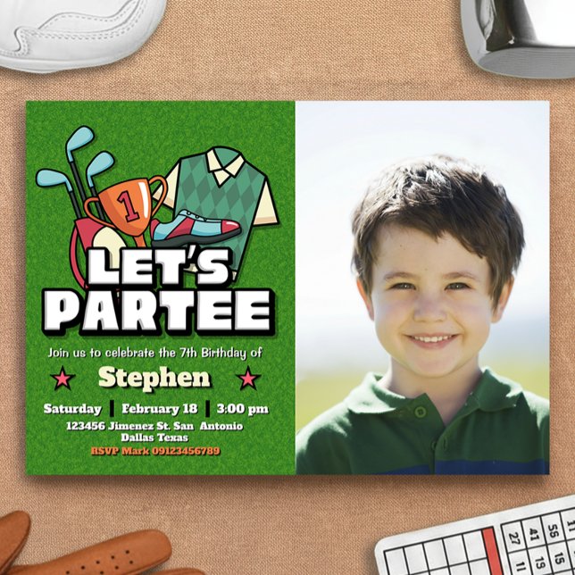 Lets Partee - Golf Birthday with Photo Landscape Invitation (Lets Partee - Golf Birthday with Photo Landscape Invitation)