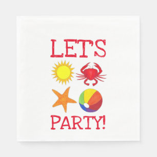 Let's Party! Beach Crab Starfish Beachball Sun Napkin