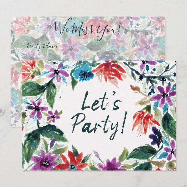 Let's Party! | Beautiful Loose Watercolor Floral Invitation (Front/Back)