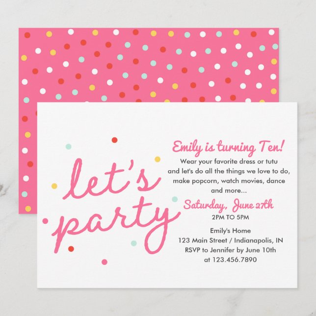 Lets Party Birthday Invitation (Front/Back)