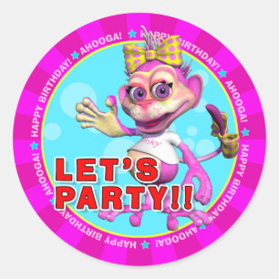 LET'S PARTY!! Birthday Stickers with Pinky