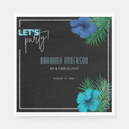 Let's Party Black Blue Neon Tropical 40th Birthday Napkin