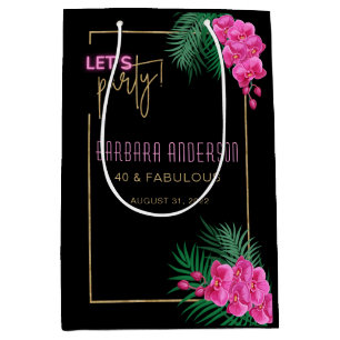 Let's Party Black Gold Neon Tropical 40th Birthday Medium Gift Bag