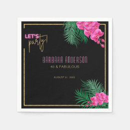 Let's Party Black Gold Neon Tropical 40th Birthday Napkin