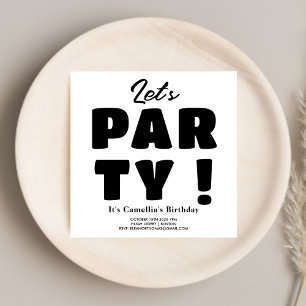 Let's Party ! Black & White Striped Bold Script  Invitation