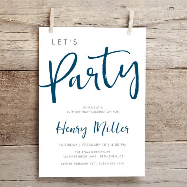 Let's Party Blue and Grey Minimalist Birthday Invitation (Creator Uploaded)