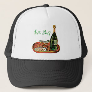 LETS PARTY CHAMPAGNE VINTAGE PRINT TRUCKER HAT