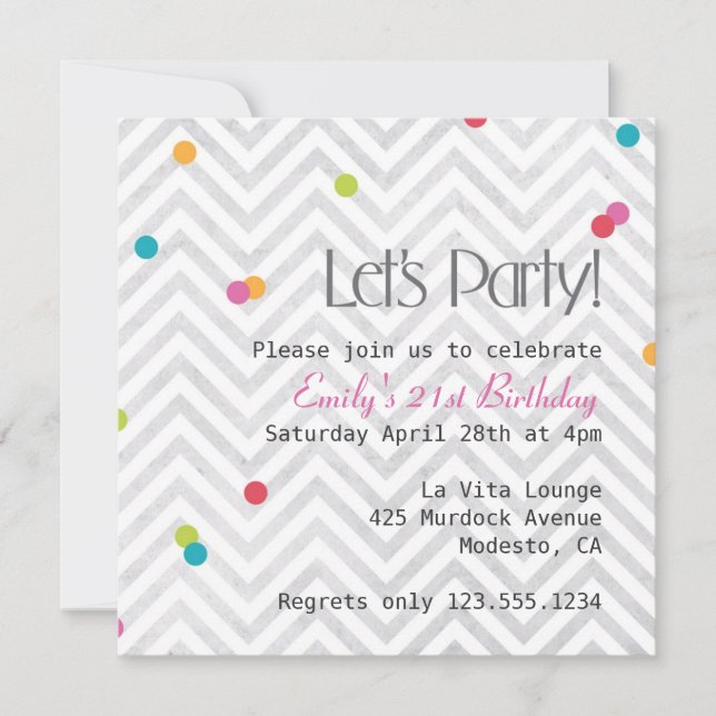 Let's Party Chevron and Dot Invite (Front)