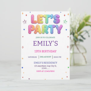Let's Party Colorful Birthday Party Invitation