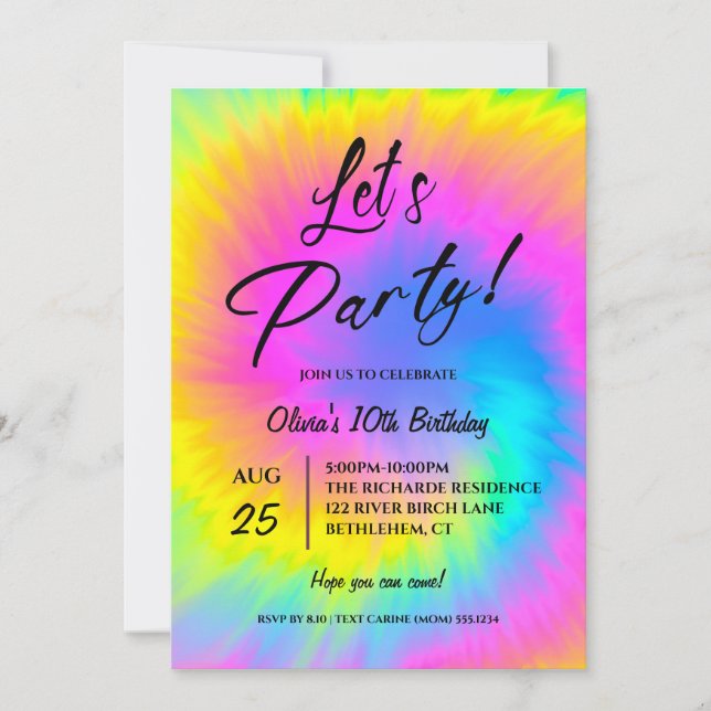 Let's Party  Colorful Tie Dye birthday  Invitation (Front)