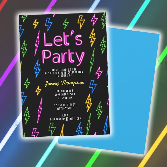 Let's Party Colourful 80's Retro Neon Birthday Invitation (Let's Party Colorful 80's Retro Neon Birthday Invitation)