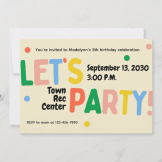 let's party colourful birthday celebration invite