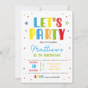 Let's party colourful birthday party invitation