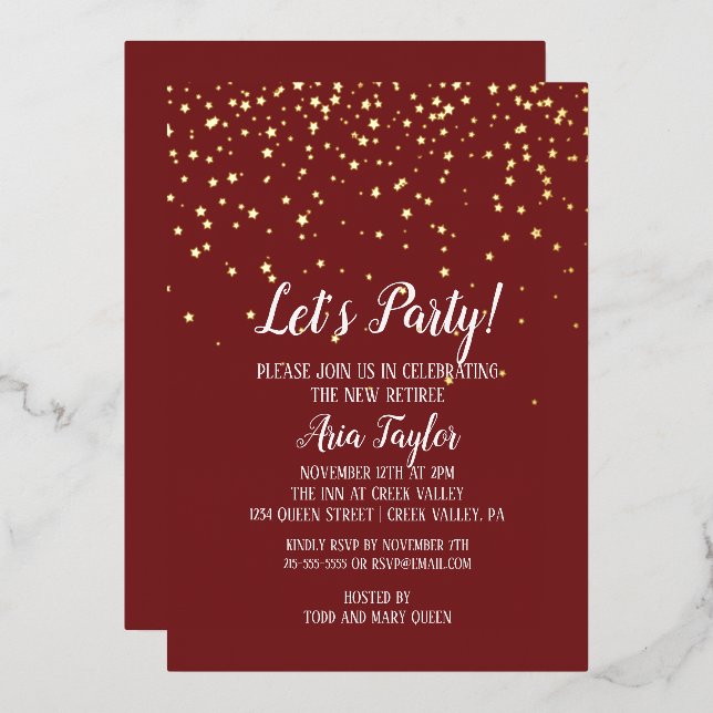 Let's Party Confetti on Burgundy Retirement Gold (Front/Back)