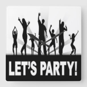 "LET'S PARTY" DANCERS SQUARE WALL CLOCK