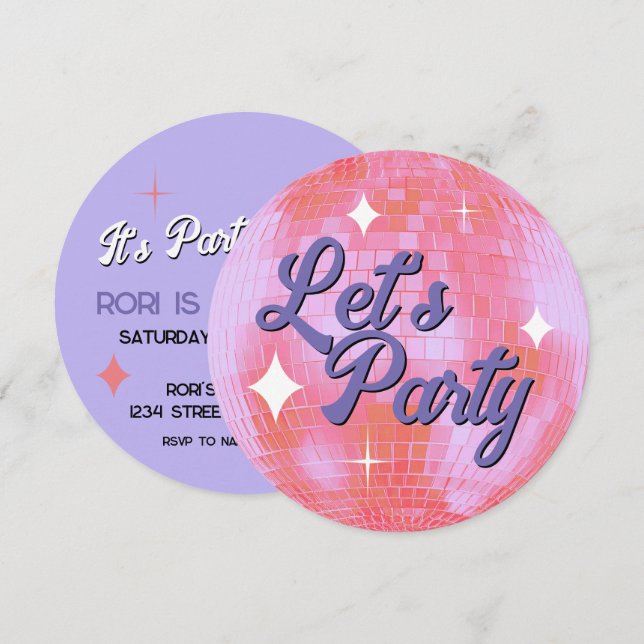 Let's Party Disco Ball Birthday Invitation (Front/Back)