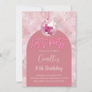 Let's party Disco Ball Birthday Invitation