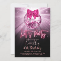 Let's party Disco Ball | pink bow Birthday 