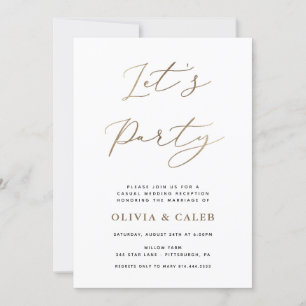 Let's Party Elopement Wedding Reception invitation