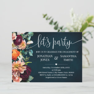 Let's Party Engagement Navy Wine Burgundy Wedding Invitation