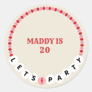Let's Party Friendship Bracelet Red Pink Birthday Classic Round Sticker