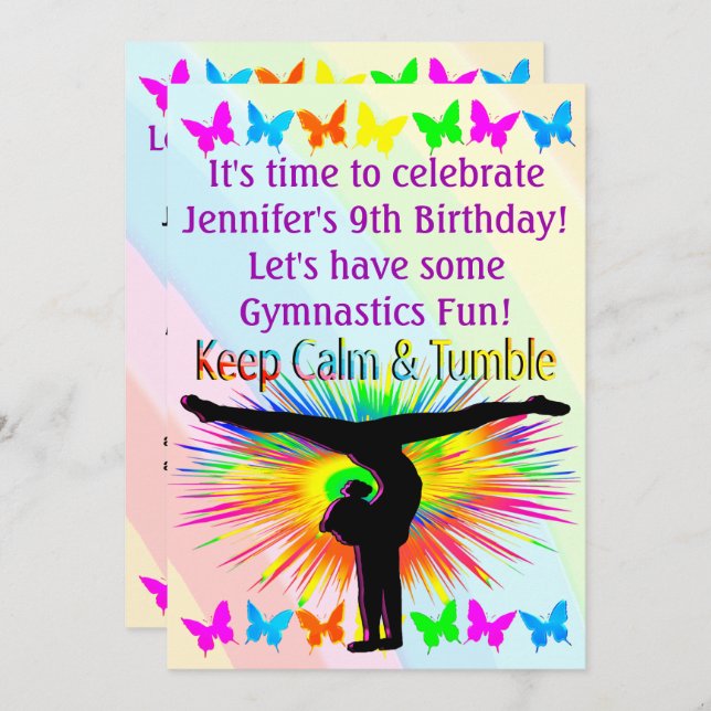 LET'S PARTY GYMNASTICS INVITATION (Front/Back)