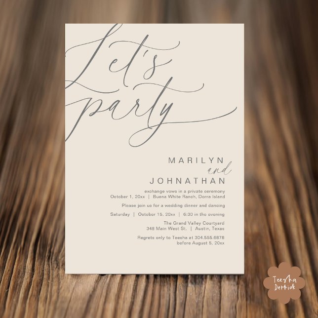 Let's Party Happily Ever After Wedding Dinner Invitation (Let's Party Happily Ever After Modern Romantic Wedding Dinner Invitation Card PDF Cream Grey)