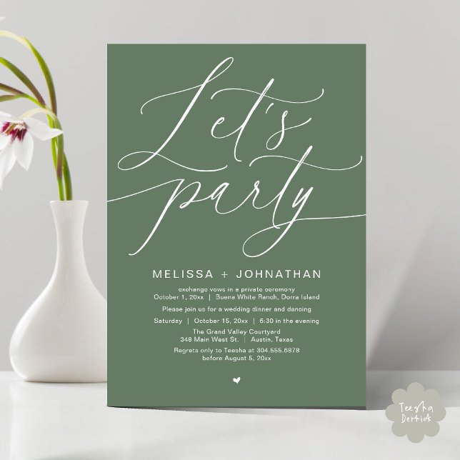 Let's Party Happily Ever After Wedding Dinner Invitation (Let's Party Happily Ever After Romantic Modern Wedding Dinner Invitation Card PDF Sage Green)