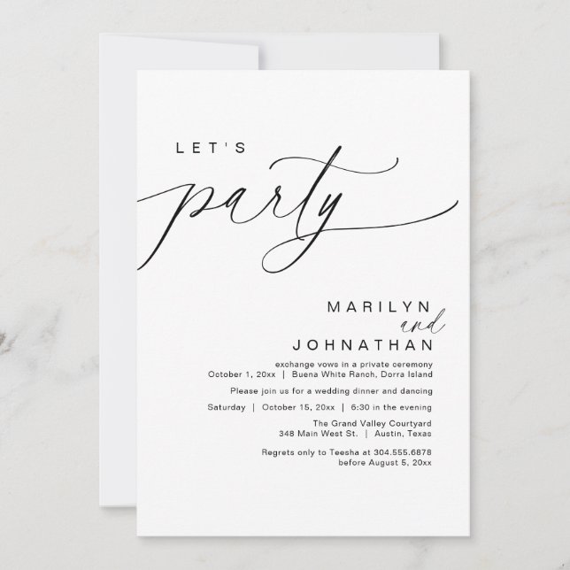 Let's Party Happily Ever After Wedding Dinner Invitation (Front)