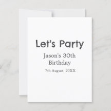 Let's party happy 30th birthday simple grey name