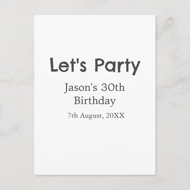 Let's party happy 30th birthday simple grey name postcard (Front)