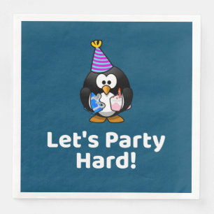 Let's Party Hard! Penguin Funny Birthday Party Napkin