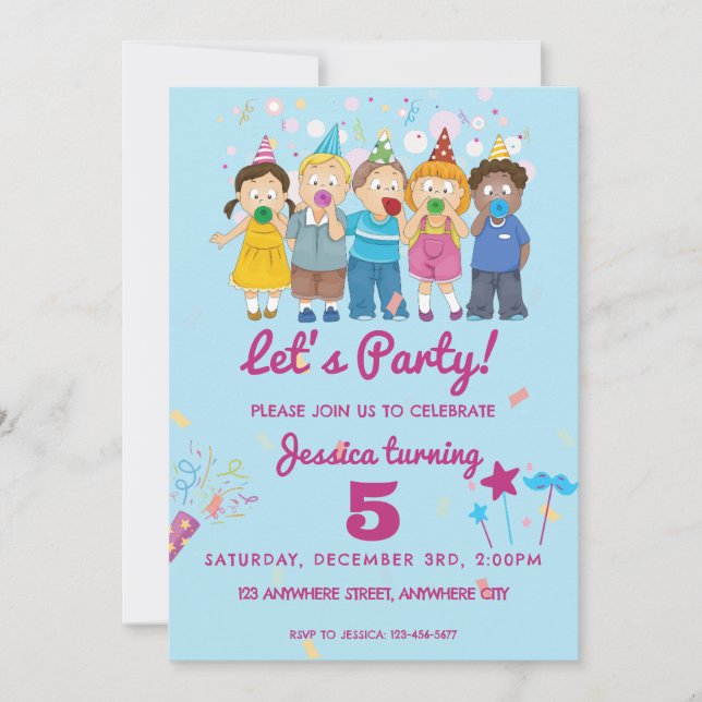 Let's Party Kids Birthday Party Invitation (Front)