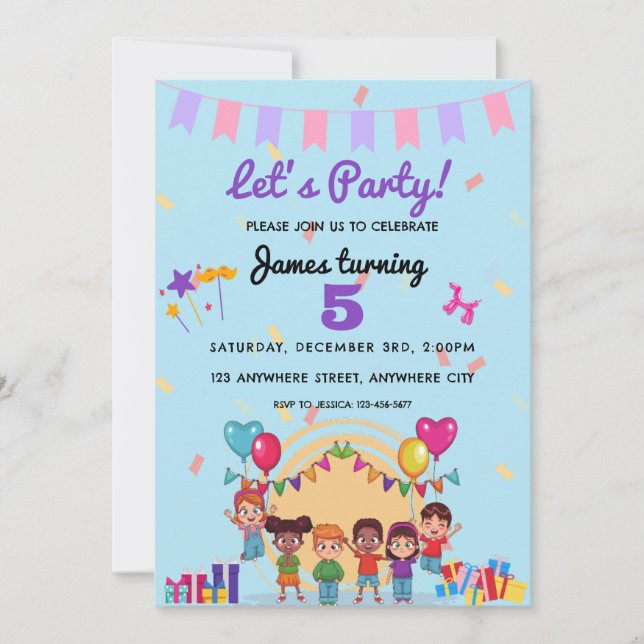 Let's Party Kids Birthday Party Invitation (Front)