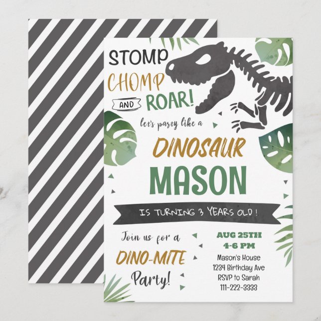 Let's Party Like A Dinosaur Birthday Invitation (Front/Back)