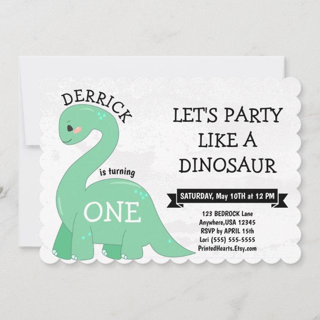 LET'S PARTY LIKE A DINOSAUR BIRTHDAY INVITATIONS (Front)