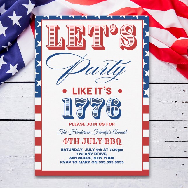Lets Party Like It's 1776 Funny 4th July Party Invitation (Creator Uploaded)