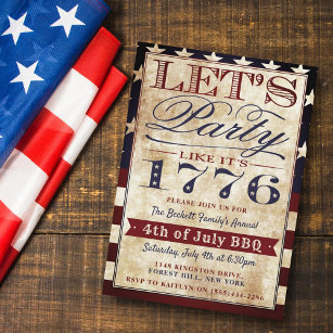 Let's Party Like It's 1776   Vintage 4th Of July Invitation