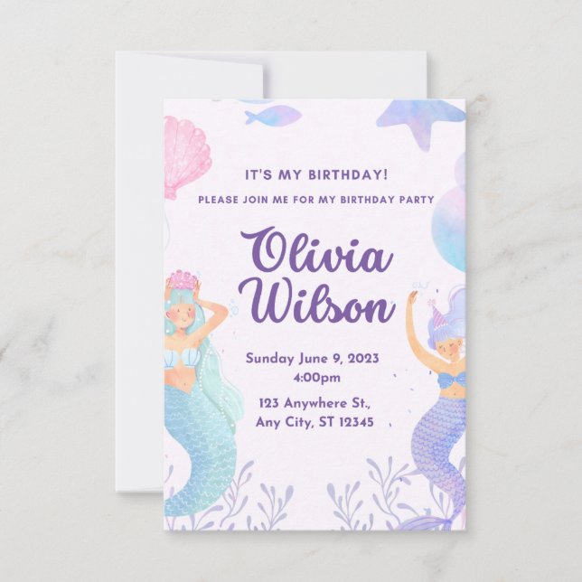 Lets Party Mermaids Invitation (Front)