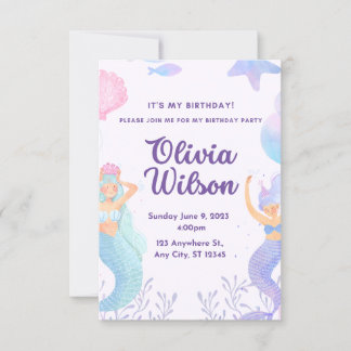Lets Party Mermaids Invitation