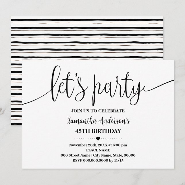 Lets Party Minimalist Any Age Birthday Invitation (Front/Back)