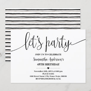 Lets Party Minimalist Any Age Birthday Invitation
