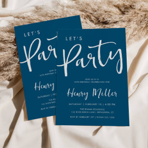 Let's Party Minimalist Birthday Celebration Blue Invitation
