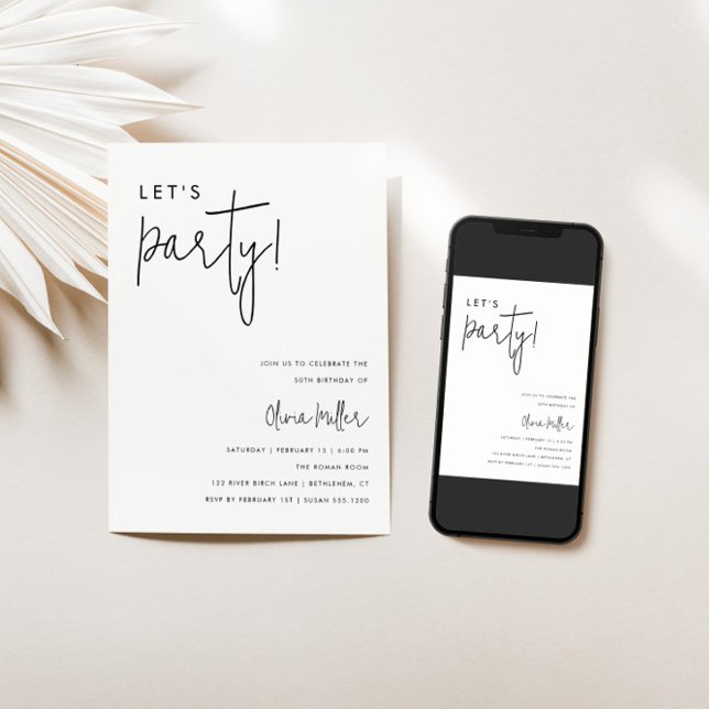 Let's Party Minimalist Birthday Invitation (Creator Uploaded)