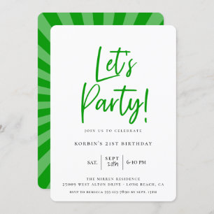 Let's Party Modern Green Script Birthday Invitation