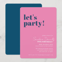LET'S PARTY modern minimal birthday navy pink
