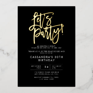 Let's Party Modern Minimalist Black Gold Birthday