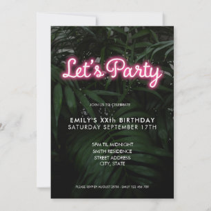 Let's Party Modern Neon Birthday Invitation