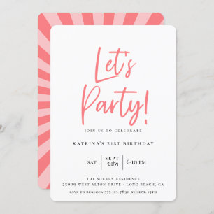 Let's Party Modern Pink Script Birthday Invitation