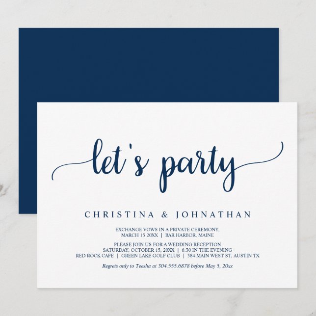Let's party, Modern Rustic Wedding Elopement Invit Invitation (Front/Back)